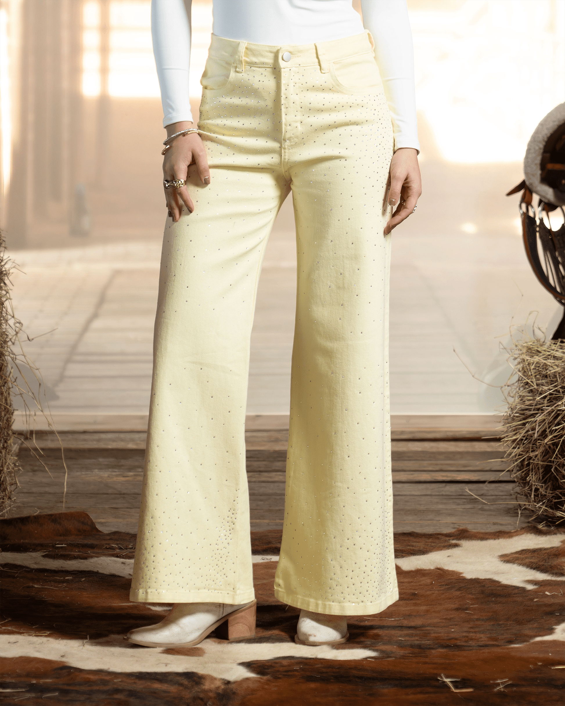 PANTALON WIDE BUTTER CON BRILLOS - UP FEMME