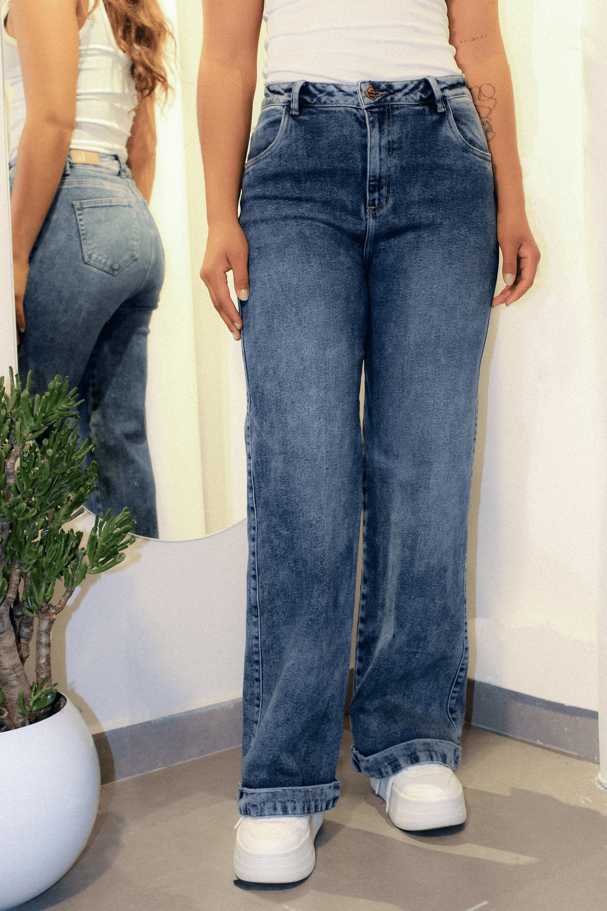 WIDE LEG JEAN DENIM AZUL MEDIO - UP FEMME