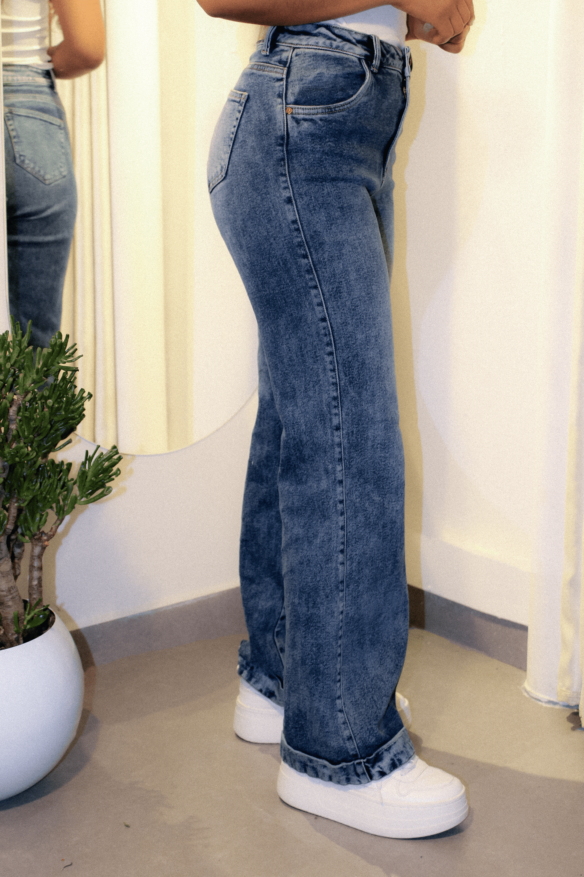WIDE LEG JEAN DENIM AZUL MEDIO - UP FEMME