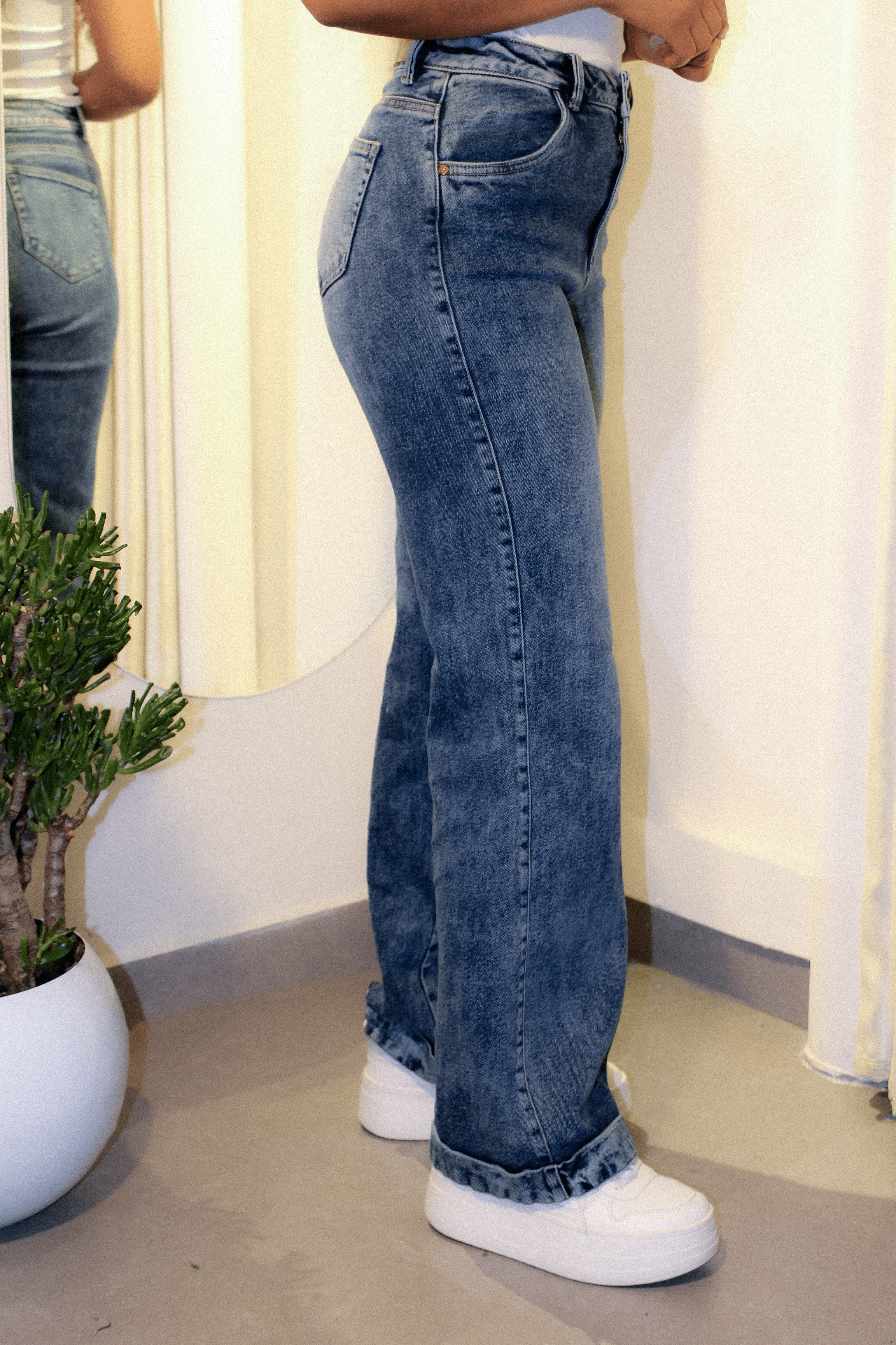 WIDE LEG JEAN DENIM AZUL MEDIO - UP FEMME