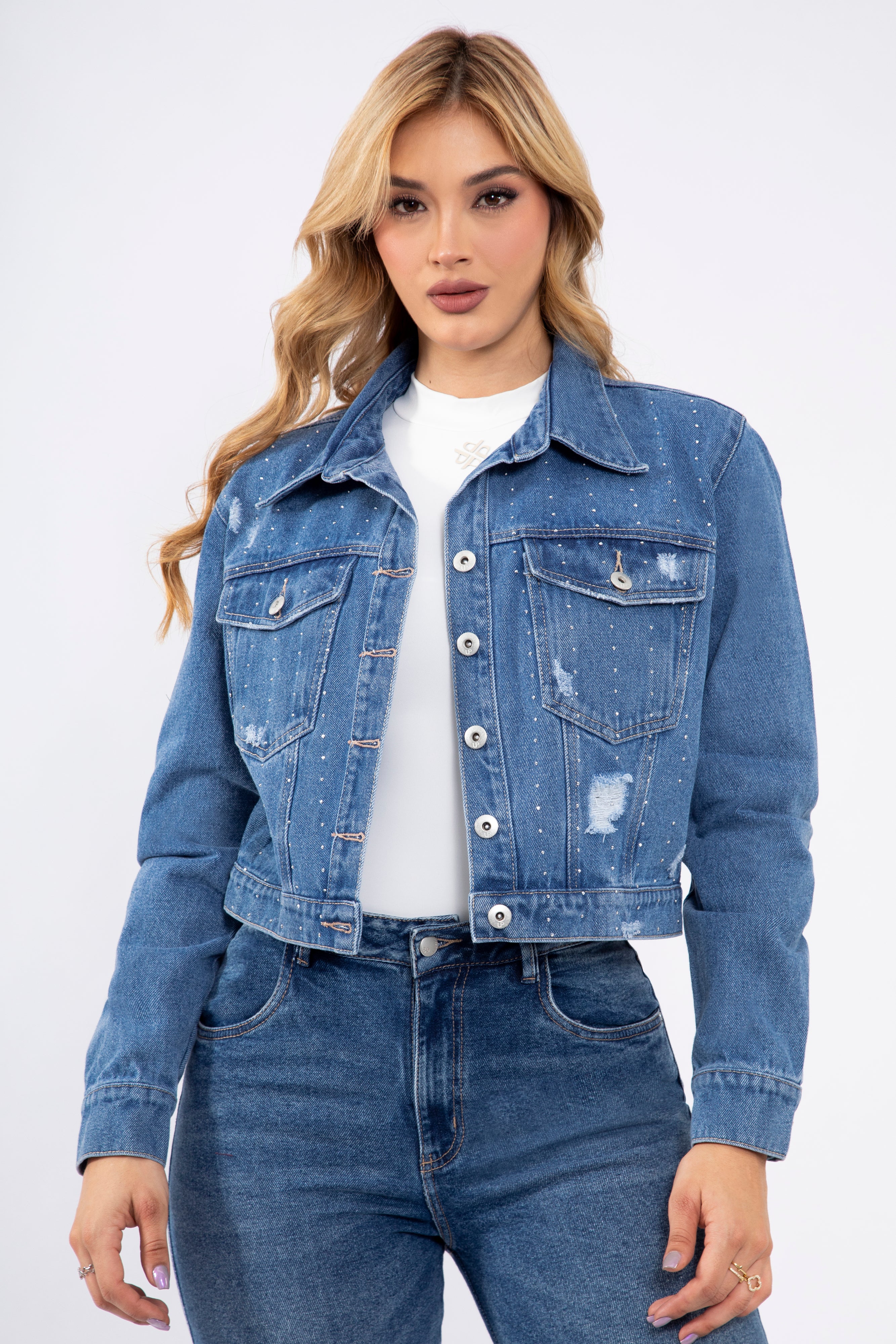 CHAQUETA DENIM CON BRILLOS